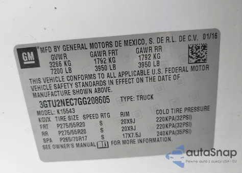 2016 GMC Sierra 1500 Slt from USA, damaged, VIN 3GTU2NEC7GG208605